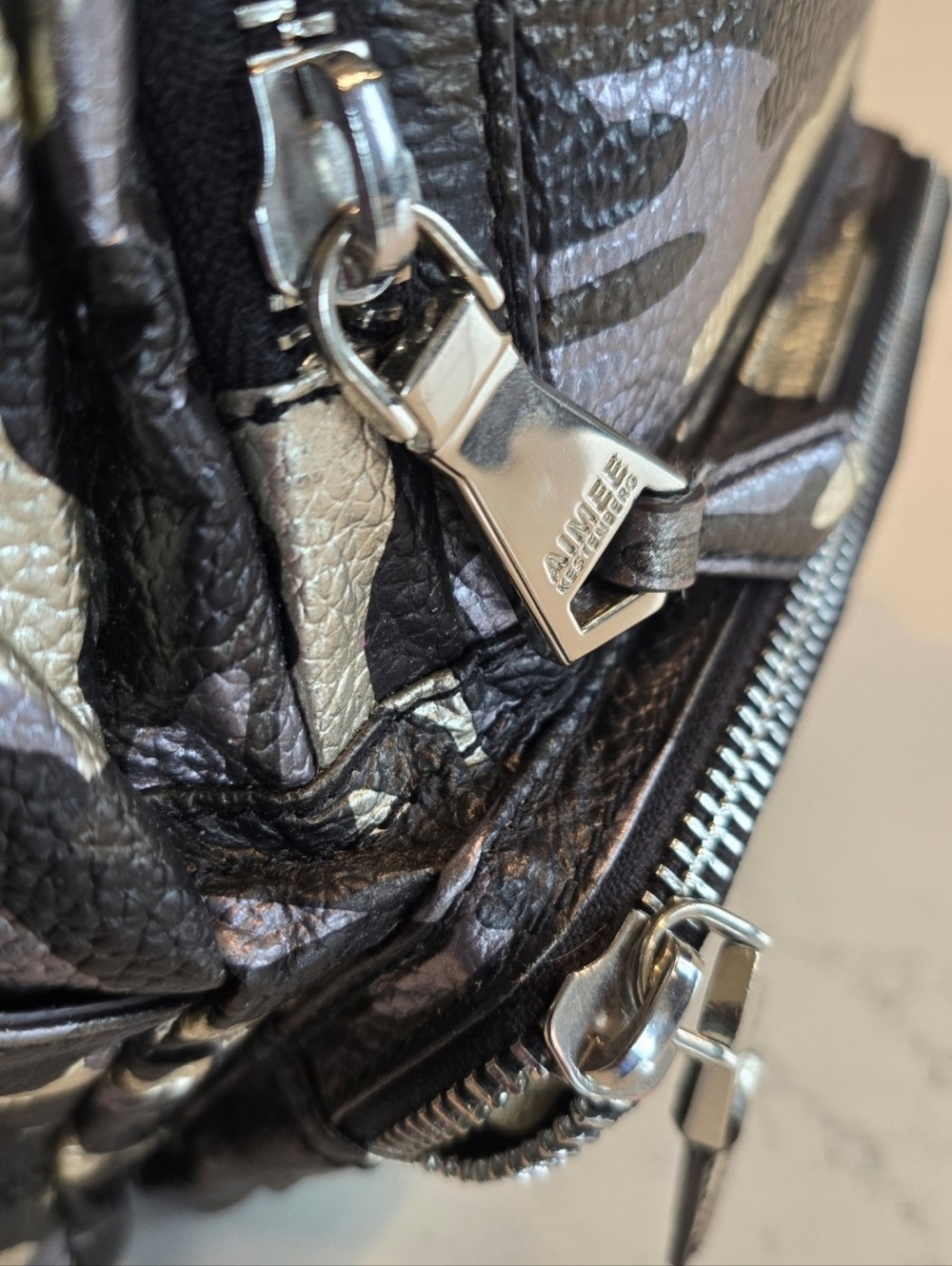 Aimee Kestenberg Becca Pebbeled Leather Metallic Camoflauge Backpack Womens - Picture 8 of 14